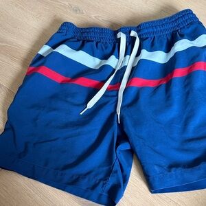 Chubbies Blue Swim Shorts with Red and White Accents